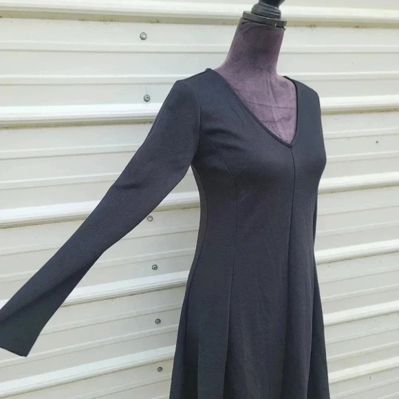 LOFT Womens Petites Long Sleeve Black Fit & Flare Strerch V-Neck Dress Size 4P - Picture 8 of 10